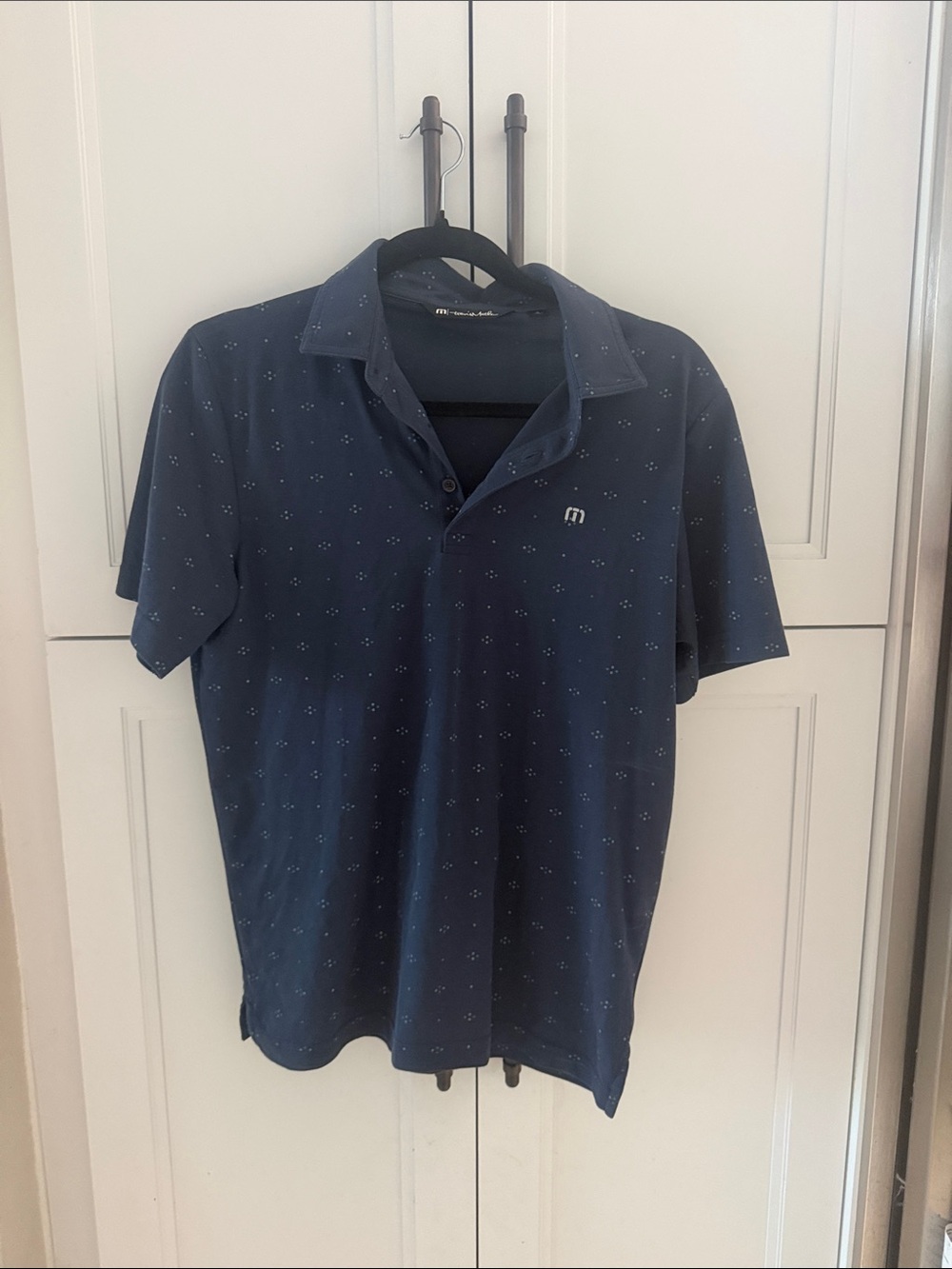 TravisMathew Men's Dark Navy Polo with Micro Dot Print